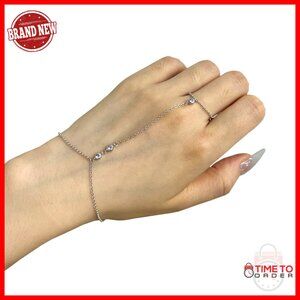 Adjustable Sterling Silver Finger Ring Bracelet Hand Chain 7-9"